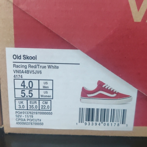 Vans Old Skool Unisex racing red True White size 5.5 women's - Picture 8 of 8